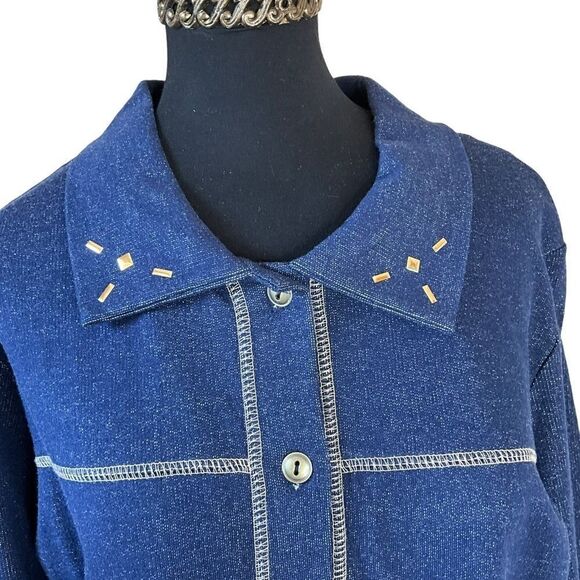 JUST Because Clothing Co Woman's Knit Jacket Size Small Navy Blue - Picture 2 of 14